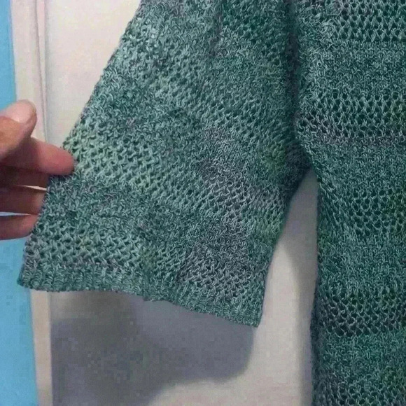 Womens knit top, size L sweater, loose knit lightweight blue green - Picture 3 of 7